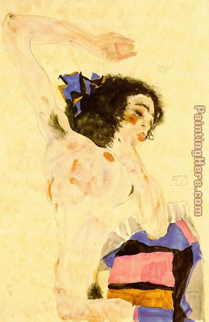 Seated model painting - Egon Schiele Seated model art painting